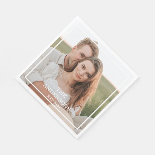 カップルモダンコラージュ写真と家族ミニマルギフト スタンダードランチョンナプキン (角)