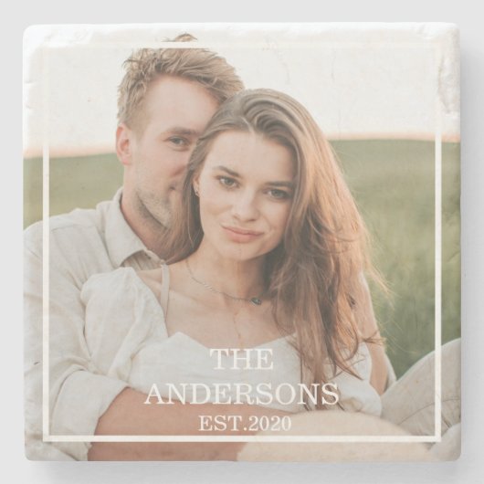 カップルモダンコラージュ写真と家族ミニマルギフト ストーンコースター (正面)