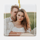 カップルモダンコラージュ写真と家族ミニマルギフト セラミックオーナメント (正面)