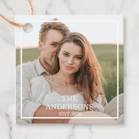 カップルモダンコラージュ写真と家族ミニマルギフト フェイバータグ (正面)