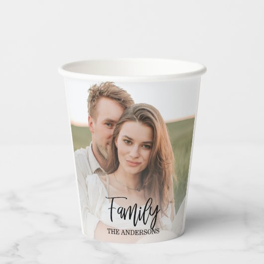 カップルモダンコラージュ写真と素敵な家族の贈り物 紙コップ (裏面)