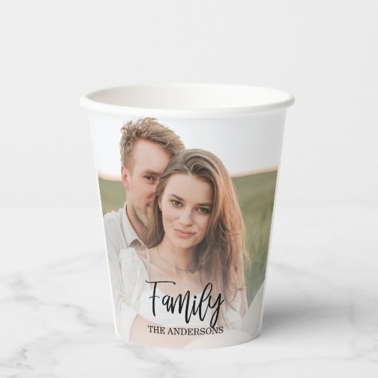 カップルモダンコラージュ写真と素敵な家族の贈り物 紙コップ (正面)