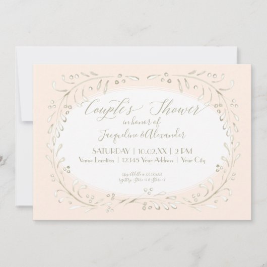 カップルモダンシャワー水カラーリース葉 招待状 (正面)