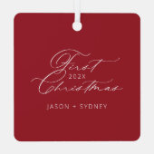 カップルモダンスタイリッシュ初めてのクリスマスのスクリプト写真 メタルオーナメント (裏面)