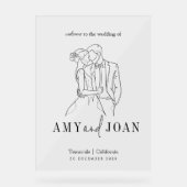 カップルモダンズのミニマルなライン結婚スケッチ アクリルサイン (正面)