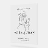 カップルモダンズのミニマルなライン結婚スケッチ アクリルサイン (傾斜)