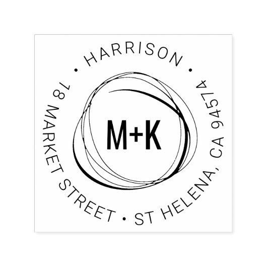 カップルモダンズモノグラムラウンド差出人住所 セルフインキングスタンプ (デザイン)