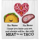 カップルモダンタコと肉好きカスタムのモノグラム シャワーカーテン (正面)