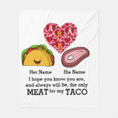 カップルモダンタコと肉好きカスタムのモノグラム フリースブランケット (正面)