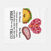 カップルモダンタコと肉好きカスタムのモノグラム フリースブランケット (正面(横))