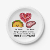 カップルモダンタコと肉好きカスタムのモノグラム ペーパープレート (正面)