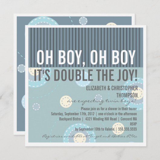 カップルモダンツインボーイ赤ちゃんシャワー招待状 招待状 (正面/裏面)