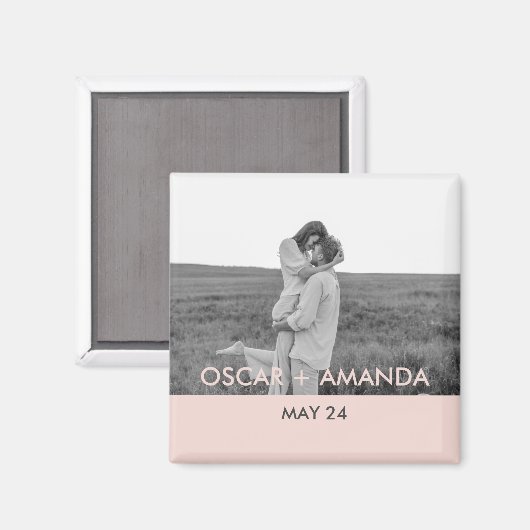 カップルモダンフォトピンクとグレーのパーソナライズド名 マグネット (正面/裏面)