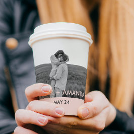 カップルモダンフォトピンクとグレーのパーソナライズド名 紙コップ