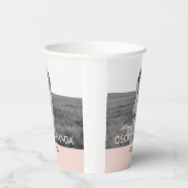 カップルモダンフォトピンクとグレーのパーソナライズド名 紙コップ (右)