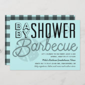 カップルモダンベビーシャワーバーベキューライトブルー 招待状 (正面/裏面)