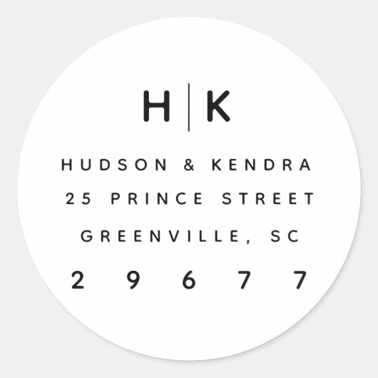 カップルモダンモノグラム差出人住所 ラウンドシール (正面)