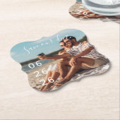 カップルモダン写真ユニーク日付の保存 ペーパーコースター (アングル)