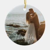 カップルモダン写真記念日スクリプト休日 セラミックオーナメント (正面)