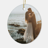 カップルモダン写真記念日スクリプト休日 セラミックオーナメント (左)