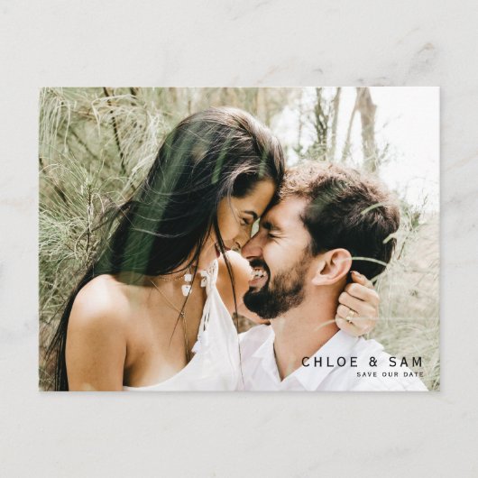 カップルモダン写真QRコード日付を保存Invitati ポストカード (正面)