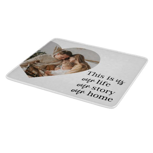 カップルモダン家族の写真と家族の引用文ギフト カッティングボード (角)