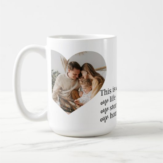 カップルモダン家族の写真と家族の引用文ギフト コーヒーマグカップ (左)