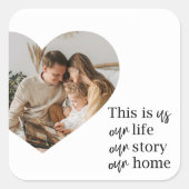 カップルモダン家族の写真と家族の引用文ギフト スクエアシール (正面)