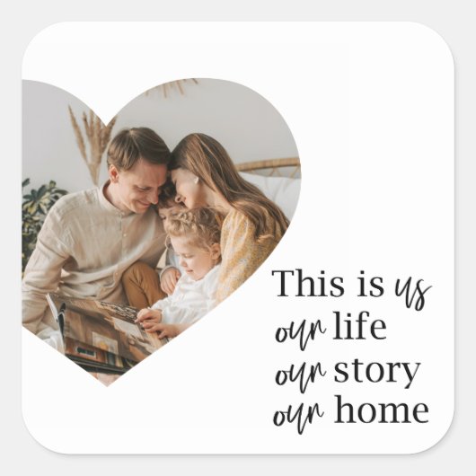 カップルモダン家族の写真と家族の引用文ギフト スクエアシール (正面)