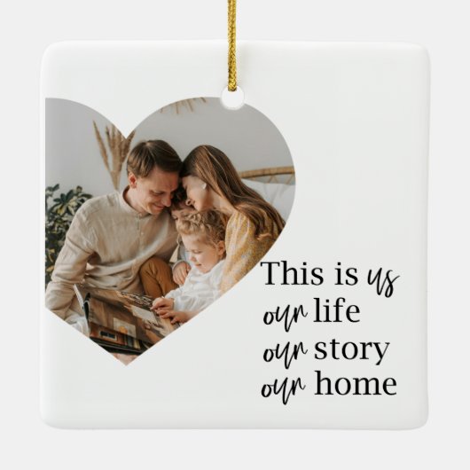 カップルモダン家族の写真と家族の引用文ギフト セラミックオーナメント (裏面)
