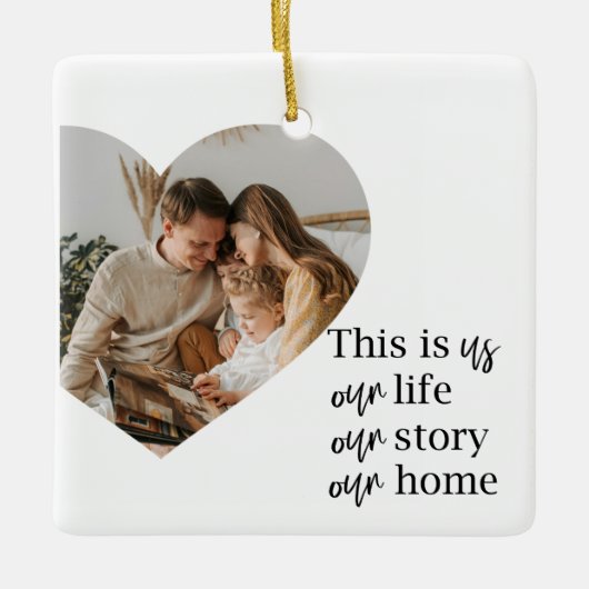 カップルモダン家族の写真と家族の引用文ギフト セラミックオーナメント (正面)