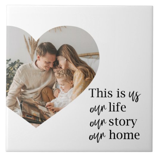 カップルモダン家族の写真と家族の引用文ギフト タイル (正面)