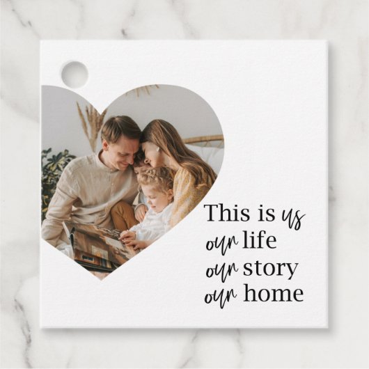 カップルモダン家族の写真と家族の引用文ギフト フェイバータグ (正面)