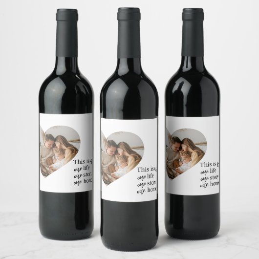 カップルモダン家族の写真と家族の引用文ギフト ワインラベル (ボトル)