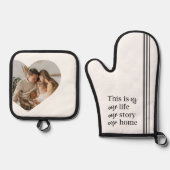 カップルモダン家族の写真と家族の引用文ギフト 鍋つかみ&鍋敷きセット (正面)