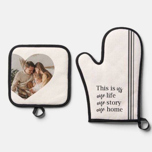 カップルモダン家族の写真と家族の引用文ギフト 鍋つかみ&鍋敷きセット (正面)