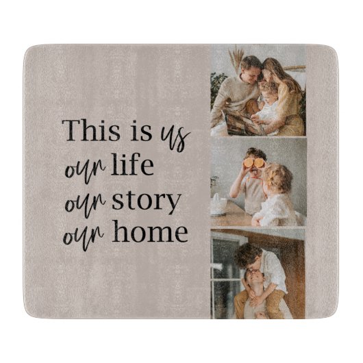 カップルモダン家族の写真と家族の引用文ラブリー カッティングボード (正面)