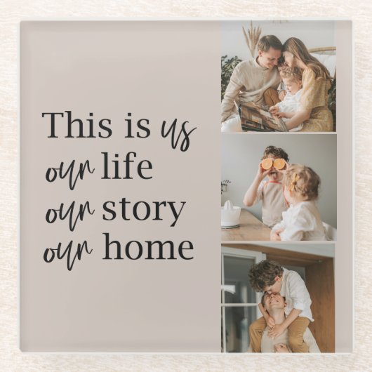 カップルモダン家族の写真と家族の引用文ラブリー ガラスコースター (正面)