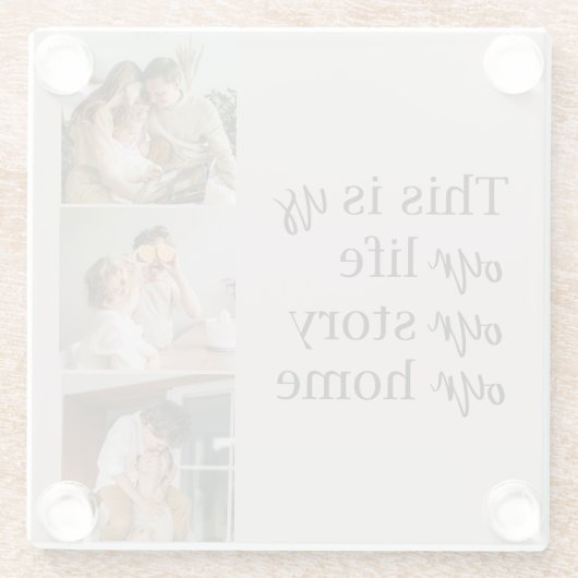 カップルモダン家族の写真と家族の引用文ラブリー ガラスコースター (裏面)