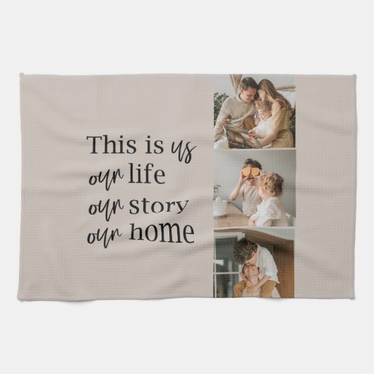 カップルモダン家族の写真と家族の引用文ラブリー キッチンタオル (横)