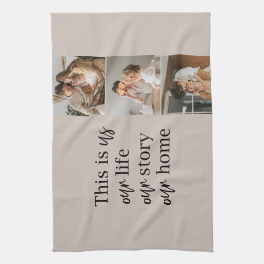 カップルモダン家族の写真と家族の引用文ラブリー キッチンタオル (縦)