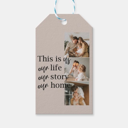 カップルモダン家族の写真と家族の引用文ラブリー ギフトタグ (正面)