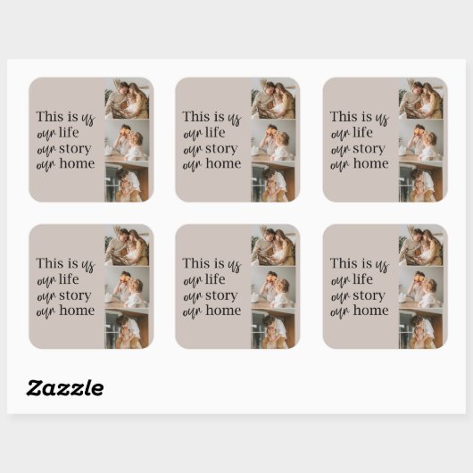 カップルモダン家族の写真と家族の引用文ラブリー スクエアシール (シート)