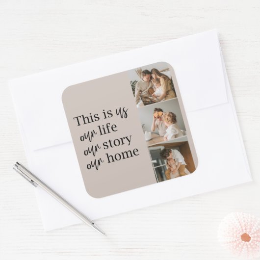 カップルモダン家族の写真と家族の引用文ラブリー スクエアシール (封筒)