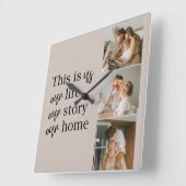 カップルモダン家族の写真と家族の引用文ラブリー スクエア壁時計 (傾斜)