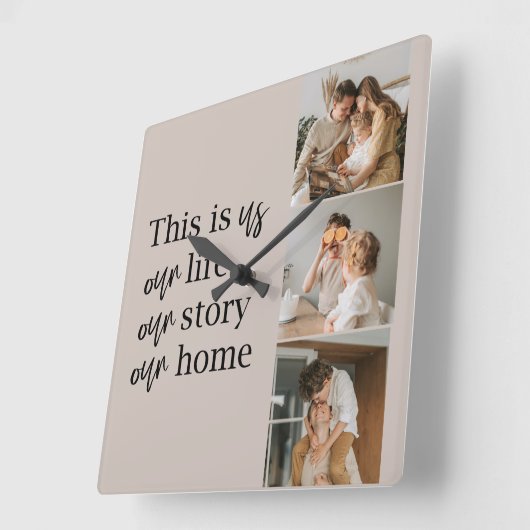カップルモダン家族の写真と家族の引用文ラブリー スクエア壁時計 (傾斜)