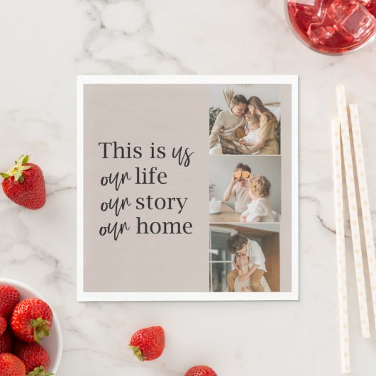 カップルモダン家族の写真と家族の引用文ラブリー スタンダードランチョンナプキン (インサイチュ)