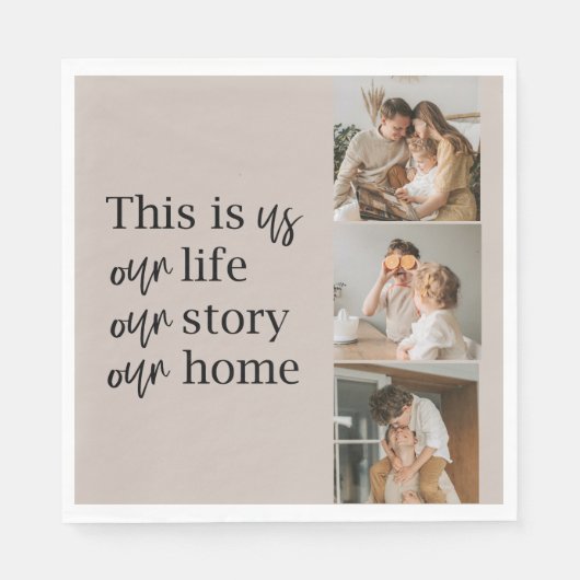 カップルモダン家族の写真と家族の引用文ラブリー スタンダードランチョンナプキン (正面)