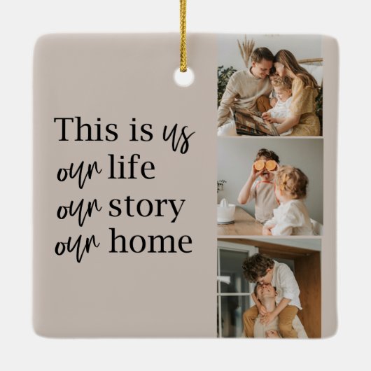 カップルモダン家族の写真と家族の引用文ラブリー セラミックオーナメント (裏面)
