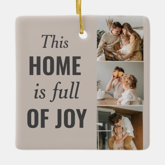 カップルモダン家族の写真と家族の引用文 セラミックオーナメント (正面)